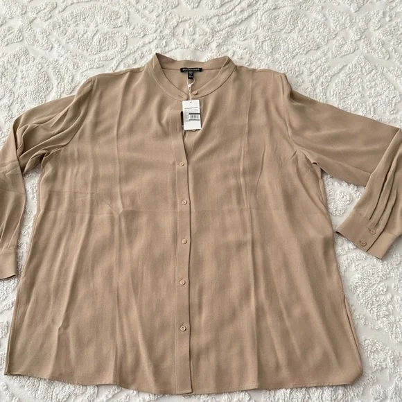 Eileen Fisher - Mandarin Collar Silk Button-Up Shirt - L - Picture 10 of 11